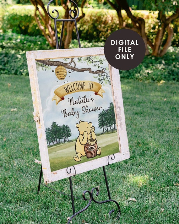 Classic Winnie The Pooh Baby Shower Birthday Poster / Welcome Sign / Personalized Digital File Il_570xn