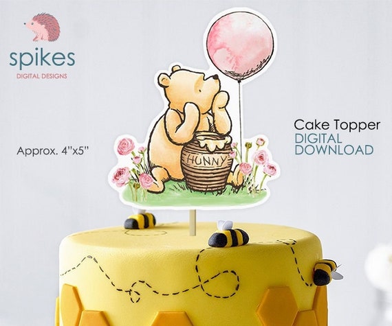 Classic Winnie The Pooh Cake Topper or Centerpiece Decoration / Pink for Girl Baby Shower / Instant Download / Oh Baby, Pooh Honey Hunny pot Il_570xn