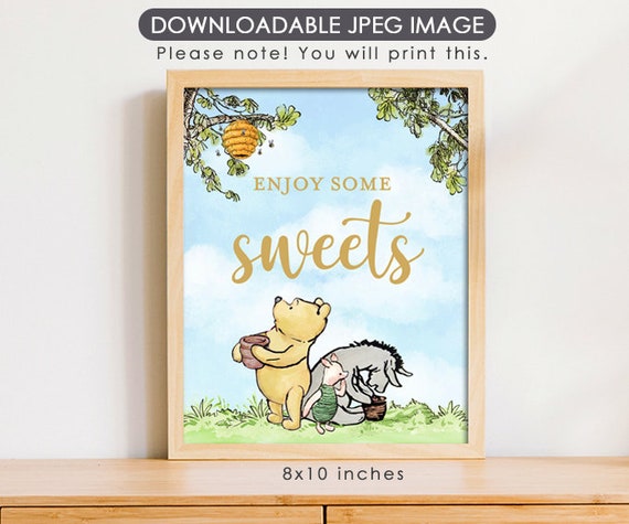 8"x10" Classic Winnie The Pooh Party Poster Decoration / Birthday Baby Shower Table Sign / Instant Download / Enjoy Sweets Sign/ BLue Sky Il_570xn