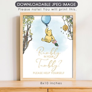 8"x10" Classic Winnie The Pooh Party Poster Decoration / Rumbly in your Tumbly / Please Help Yourself /Birthday Baby Shower / Instant
