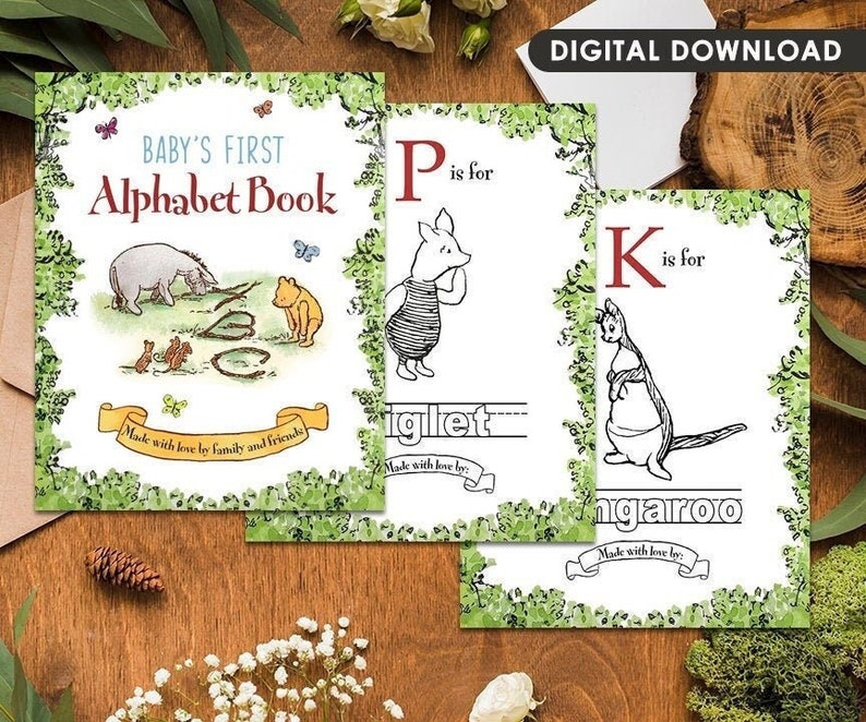 Download in seconds Keepsake for Baby Classic Winnie the Pooh themed ABC Book / Baby Shower, Birthday Gift image 1