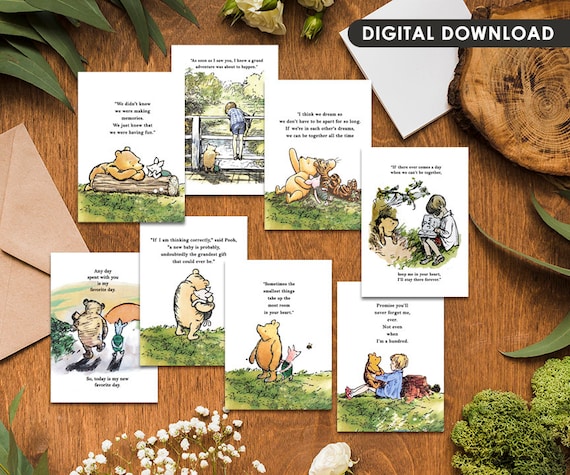 Eight (8) Quotes Digital Bundle, 5"x7" and 4"x6" Classic Winnie The Pooh Quote/Baby Shower Birthday/ Banner Centerpiece Sign Poster Il_570xn
