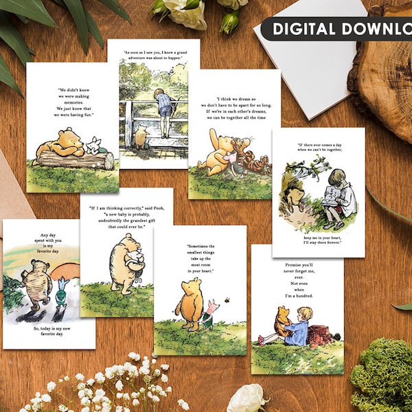 Eight (8) Quotes Digital Bundle, 5"x7" and 4"x6" Classic Winnie The Pooh Quote/Baby Shower Birthday/ Banner Centerpiece Sign Poster