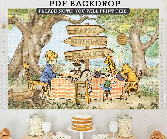 Classic Winnie The Pooh Birthday Party Backdrop Banner /Personalized/ PDF Format / Digital Printable Only / Background Decoration/ Tea Party Il_570xn