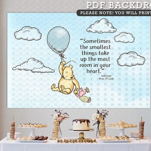 72&quot;x48&quot; Downloadable Digital Backdrop Classic Winnie The Pooh Baby Shower Birthday / Background in DIGITAL FILE / Instant Download