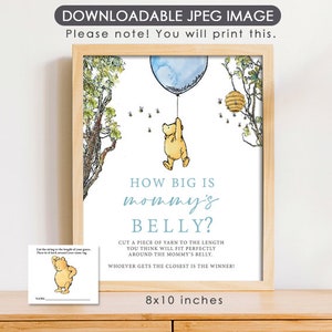 8 "x 10" ¿Qué tan grande es el vientre de mamá? Signo de juego y etiqueta de nombre de tarjeta de cadena / Winnie The Pooh clásico / Juegos de juegos de Baby Shower / Descarga instantánea