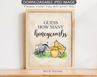 8"x10" Classic Winnie The Pooh Party Poster Decoration / Guess How Many Honeycombs /Baby Shower Table Sign/ Instant Download