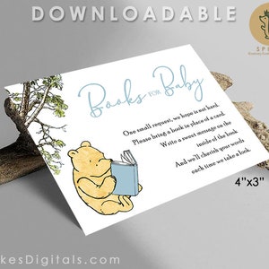 Solicitud de libro descargable / Libros para bebé / Tarjeta de inserción / Clásico Winnie The Pooh Baby Shower / Descarga digital instantánea