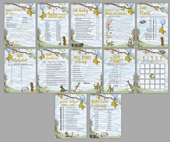 12 Games Bundle Classic Winnie The Pooh Baby Shower Games Bundle Pack / Instant Download / 5x7 inches Il_570xn