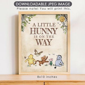 8"x10" Classic Winnie The Pooh Baby Shower Decoration / A Little Hunny Is On The Way/ Table Top Decor Baby Shower / Instant Download