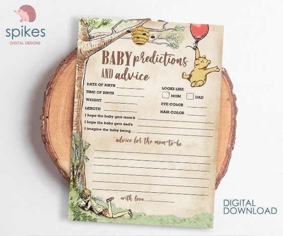 Classic Winnie The Pooh Baby Shower Games/ Baby Predictions and Advice to Mom To Be or New Parents / Instant Download / 5x7 inches Il_570xn
