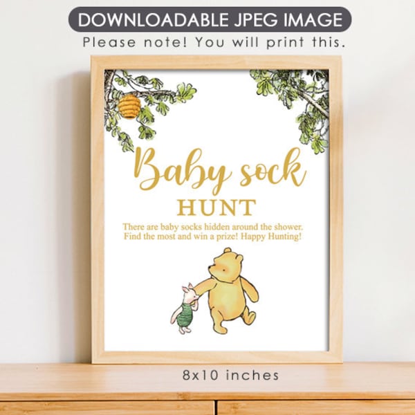 8"x10" Classic Winnie The Pooh Party Poster Decoration /Baby Sock Hunt /Baby Shower Table Sign / Instant Download