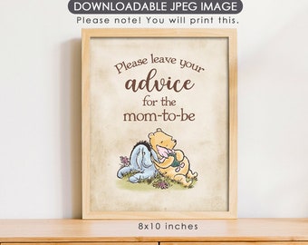 8"x10" Classic Winnie The Pooh Party Poster Decoration / Advice for Mom To Be /Baby Shower / Instant Download