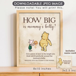 8"x10" How Big Is Mommy's Belly Game Sign and String Card Name Tag /Classic Winnie The Pooh / Baby Shower Game Games / Instant Download