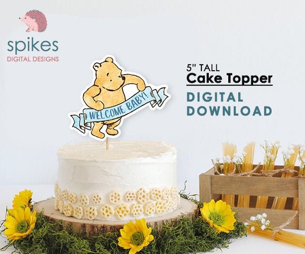 Winnie the Pooh Cake Topper Green Balloon Birthday Topper/party Table  Centerpiece/photo Prop/classic Baby Shower/special Occasion Topper 
