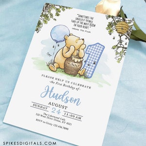 Carte d'invitation d'anniversaire Winnie l'ourson classique / personnalisée pour vous / numérique uniquement