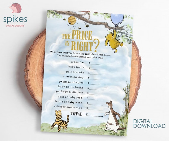 Classic Winnie The Pooh Baby Shower Games/ The Price Is Right / Instant  Download / 5x7 inches