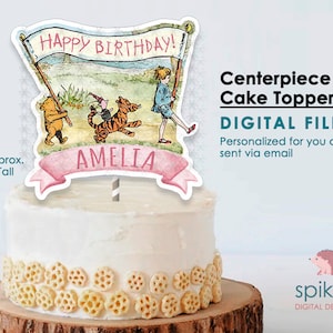 GEPERSONALISEERDE digitale afdrukbare voor tafeldecoratie, middelpunt, taarttopper / babyshower of verjaardag / klassieke Winnie de Poeh