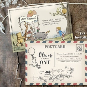 Geburtstagseinladung / Vorder- und Rückseite / Nur digitale Datei / 5x7 Zoll NON-editable / Personalisiert mit Ihren Informationen / Classic Winnie The Pooh