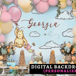 Classic Winnie The Pooh Baby Shower Backdrop Banner /Personalized/ PDF Format / Digital Printable Only / Background Decoration