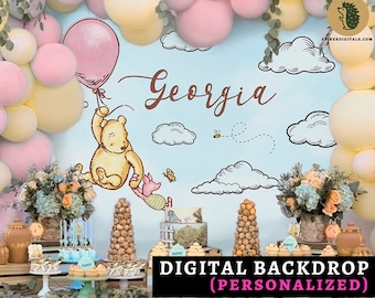 Classic Winnie The Pooh Baby Shower Backdrop Banner /Personalized/ PDF Format / Digital Printable Only / Background Decoration