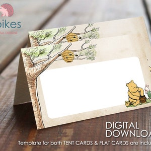 DOWNLOADABLE Blank Food Labels / Non-Editable PDF / Food Tent and Flat Card Template/ Classic Winnie The Pooh