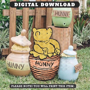 Classic Winnie The Pooh Eating Honey Inside Hunny Jar/ Printable Large Cutout Prop / Yard Sign Stand Up Standee Decoration /Die Cut Download