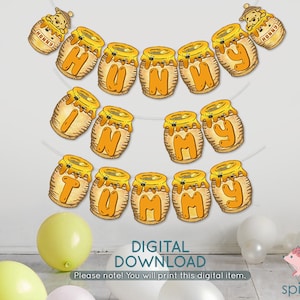 Hunny In My Tummy Baby Shower Banner Garland/ Instant Download / Non-Editable PDF/ Classic Winnie The Pooh Honey Pot Decoration