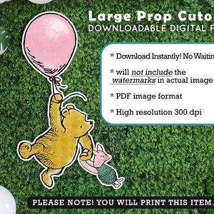 Klassische Winnie Puuh und Ferkel fliegender Ballon / Druckbare große Cutout Die Cut Prop / Aufsteller Dekoration / Digital Download