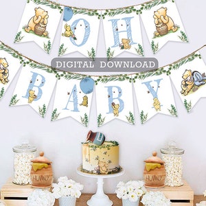 Downloadable Digital Banner Garland/ Classic Winnie The Pooh Baby Shower/Hanging Bunting Flags Decoration /Instant Download