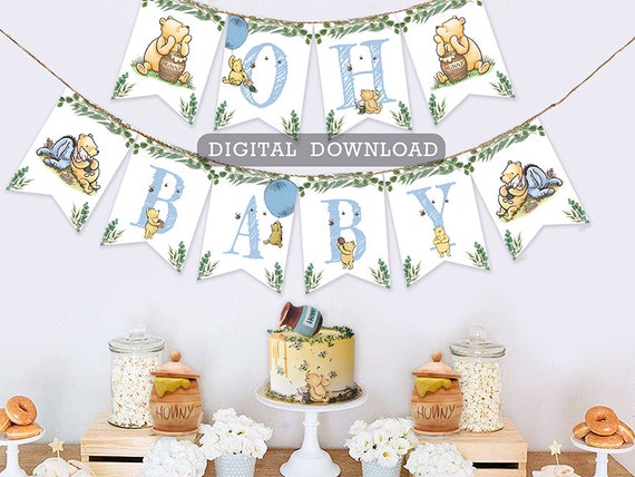 Downloadable Digital Banner Garland/ Classic Winnie The Pooh Baby Shower/Hanging Bunting Flags Decoration /Instant Download Il_570xn