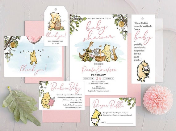 Pooh Themed Invite / Personalized for you! / Emailed to you in 24hrs / Classic Winnie The Pooh Invitation Card / Bundle Set Pack Il_570xn