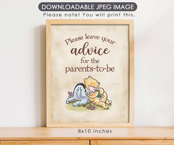 8"x10" Classic Winnie The Pooh Party Poster Decoration / Advice for Parents To Be /Baby Shower / Instant Download Il_570xn
