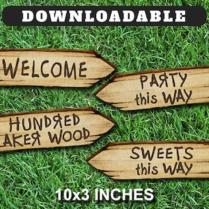 Downloadable! Four (4) Digital Direction Arrow Signs 10x3 inches / Printable File/Classic Winnie The Pooh/ Welcome Hundred 100 Acre Wood