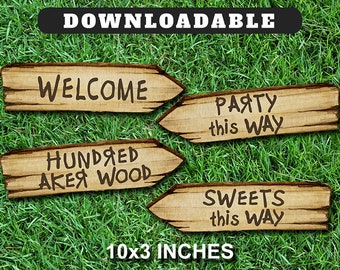 Downloadable! Four (4) Digital Direction Arrow Signs 10x3 inches / Printable File/Classic Winnie The Pooh/ Welcome Hundred 100 Acre Wood