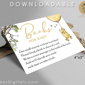 Downloadbaar boekverzoek/boeken voor baby/insteekkaart/klassieke Winnie de Poeh-babyshower/Directe digitale download