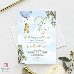 Tarjeta de invitación clásica para baby shower de Winnie The Pooh / Tarro de Pooh y Hunny / Personalizada / Solo digital