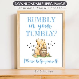 8"x10" Classic Winnie The Pooh Party Poster Decoration / Rumbly in your Tumbly / Please Help Yourself /Birthday Baby Shower / Instant