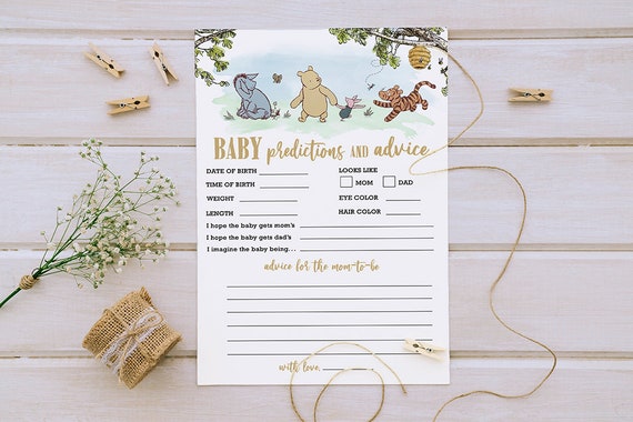 Vintage Winnie Pooh Baby Shower Advice Card For Boy Baby Shower