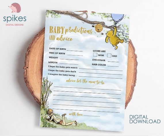 Classic Winnie The Pooh Baby Shower Games/ Baby Predictions and Advice to Mom To Be or New Parents / Instant Download / 5x7 inches Il_570xn