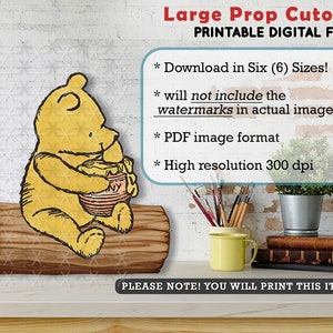 Classic Winnie The Pooh Eating Honey on Tree Log / Printable Large Cutout Prop / Yard Sign Stand Up Standee Decoration / Download Die Cut