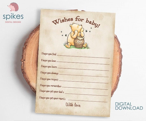 Downloadable Classic Winnie The Pooh Baby Shower Activity/ Well Wishes for Baby/ Message for Baby / Instant Download / 5x7 inches Il_570xn