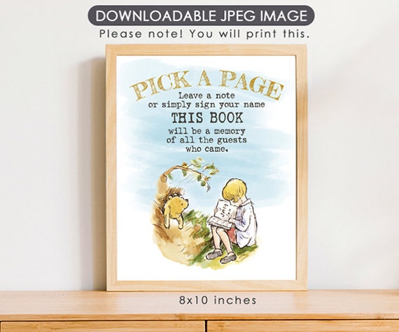 8"x10" Classic Winnie The Pooh Party Poster Decoration / for Birthday Baby Shower Table Sign/ Instant Download/ Guest Book Sign, Pick a Page Il_570xn