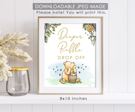 8"x10" Classic Winnie The Pooh Baby Shower / Diaper Raffle Drop Off Table Sign / Instant Download Party Poster Decoration Il_570xn