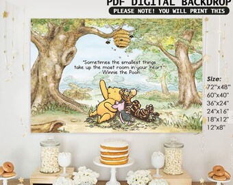 72&quot;x48&quot; Classic Winnie The Pooh Backdrop Background in DIGITAL FILE / Instant Download/ Sometimes the smallest things take up the most room