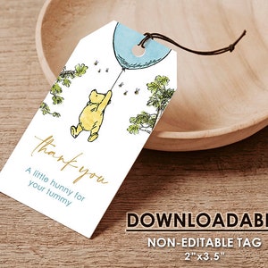 Non-Editable Tag / DOWNLOAD instantly! Classic Winnie The Pooh Thank You Favor Tags / Baby Shower or Birthday / Instant Download