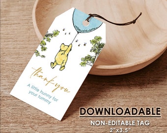 Non-Editable Tag / DOWNLOAD instantly! Classic Winnie The Pooh Thank You Favor Tags / Baby Shower or Birthday / Instant Download