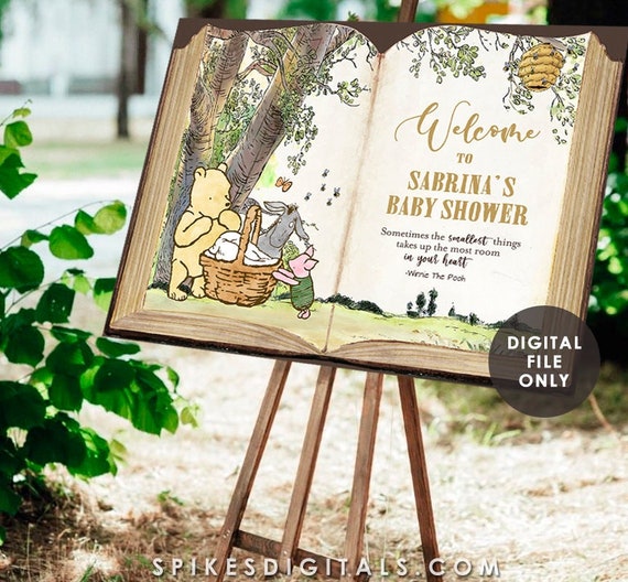 DIGITAL Classic Winnie The Pooh Welcome Sign - Baby Shower - Entrance Door - Personalized Digital File Il_570xn