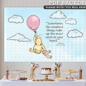 72&quot;x48&quot; Downloadable Digital Backdrop Classic Winnie The Pooh Baby Shower Birthday / Background in DIGITAL FILE / Instant Download