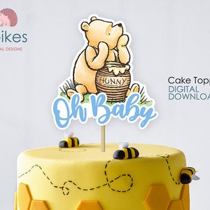Classic Winnie The Pooh Cake Topper or Centerpiece Decoration / Blue for Boy Baby Shower / Instant Download / Oh Baby, Pooh Honey Hunny pot